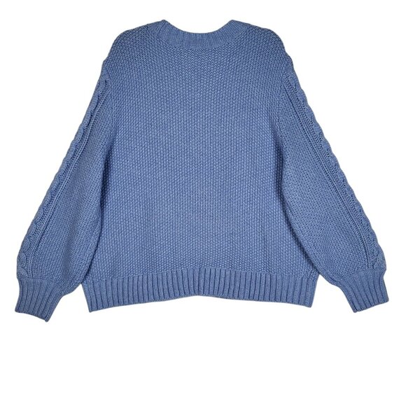 Talbots Wool Blend Sweater Women's 3X Petite Blue Cable Knit Balloon Sleeves New - Picture 2 of 8